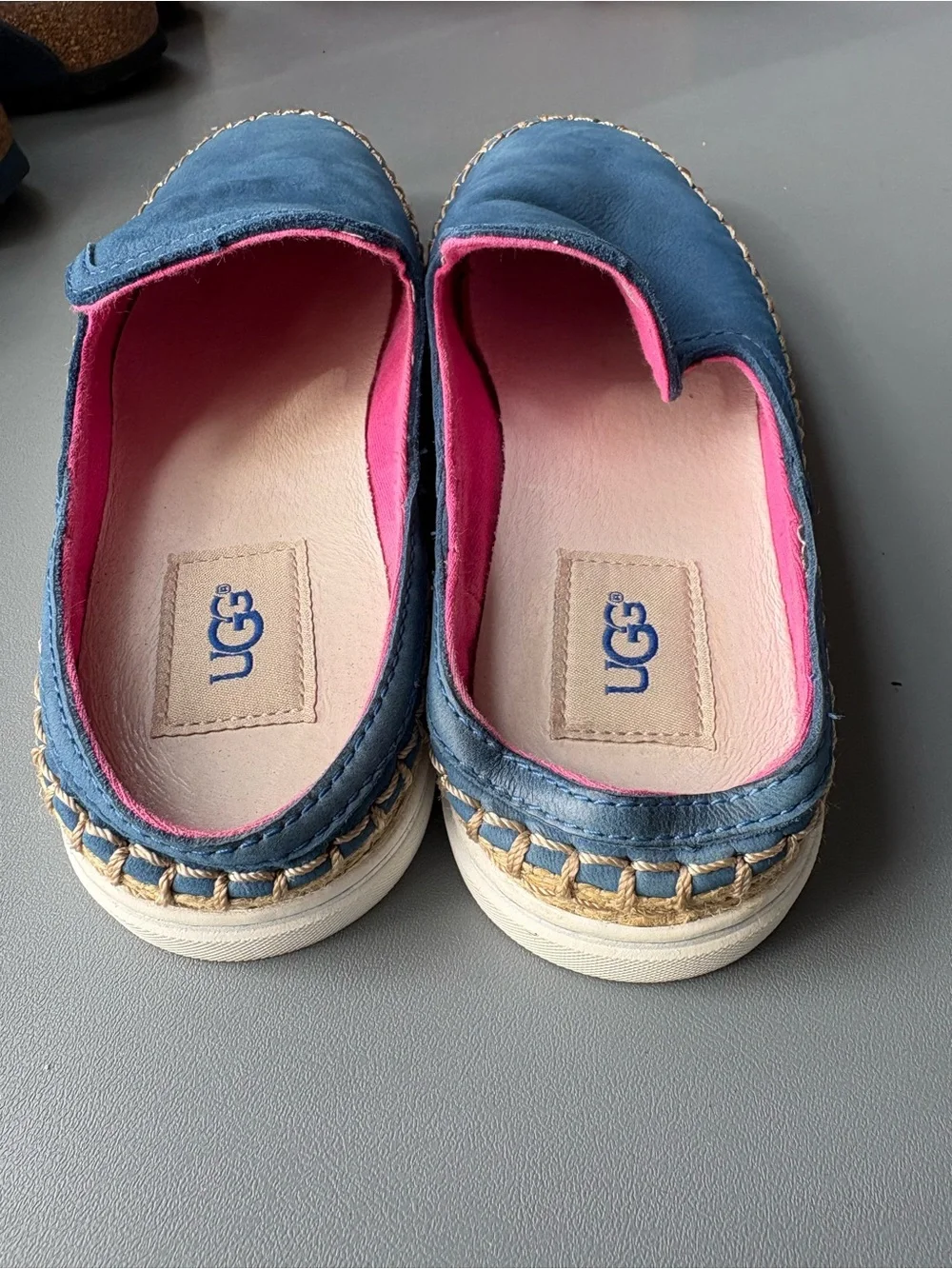 UGG Kids Navy Blue Slip-On Espadrille Sneakers with Pink Lining